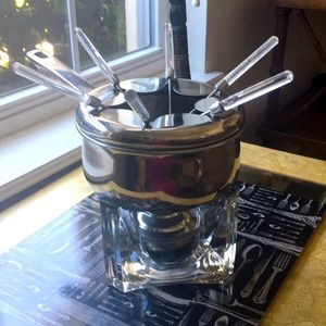 Vintage glass & stainless steel Fondue Pot